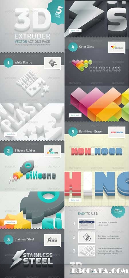 Graphicriver - 3D Extruder - Vector Actions Pack