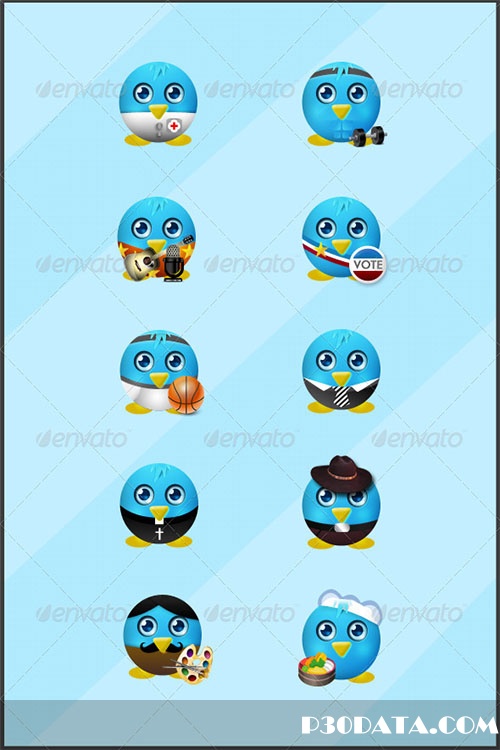 GraphicRiver 10 Cute Twitter Icons Pack Photoshop