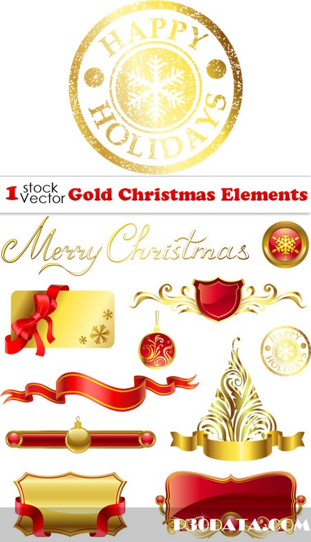 Gold Christmas Elements Vector