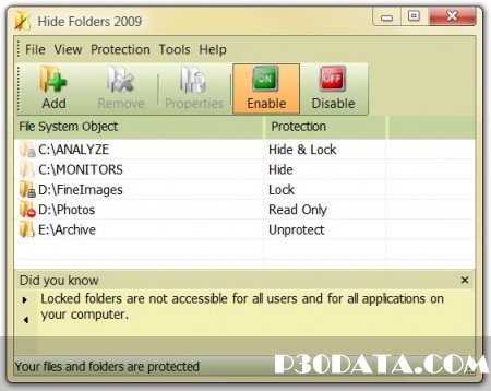 قفل گذاری و امنیت بالای فولدر ها با Hide Folders 2009 3.9 Build 3.9.6.697