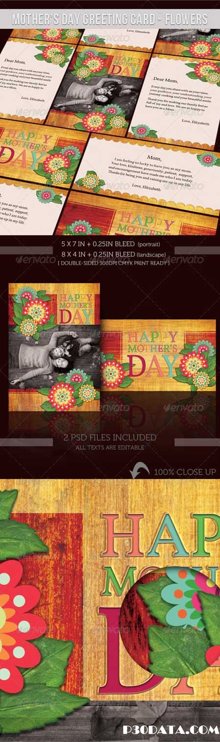 Graphicriver - Mother Day Greeting Card - Flowers Photoshop template