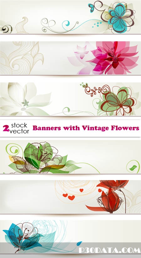 Vectors - Banners with Vintage Flowers
