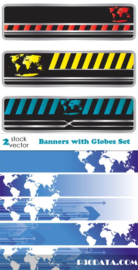 Vectors - Banners with Globes Set